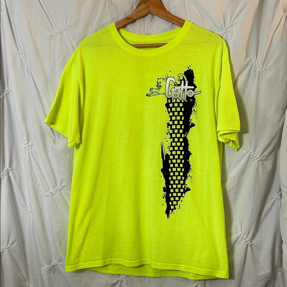 Gatto Cycle Shop Neon Yellow Graphic Tee - Short Sleeve